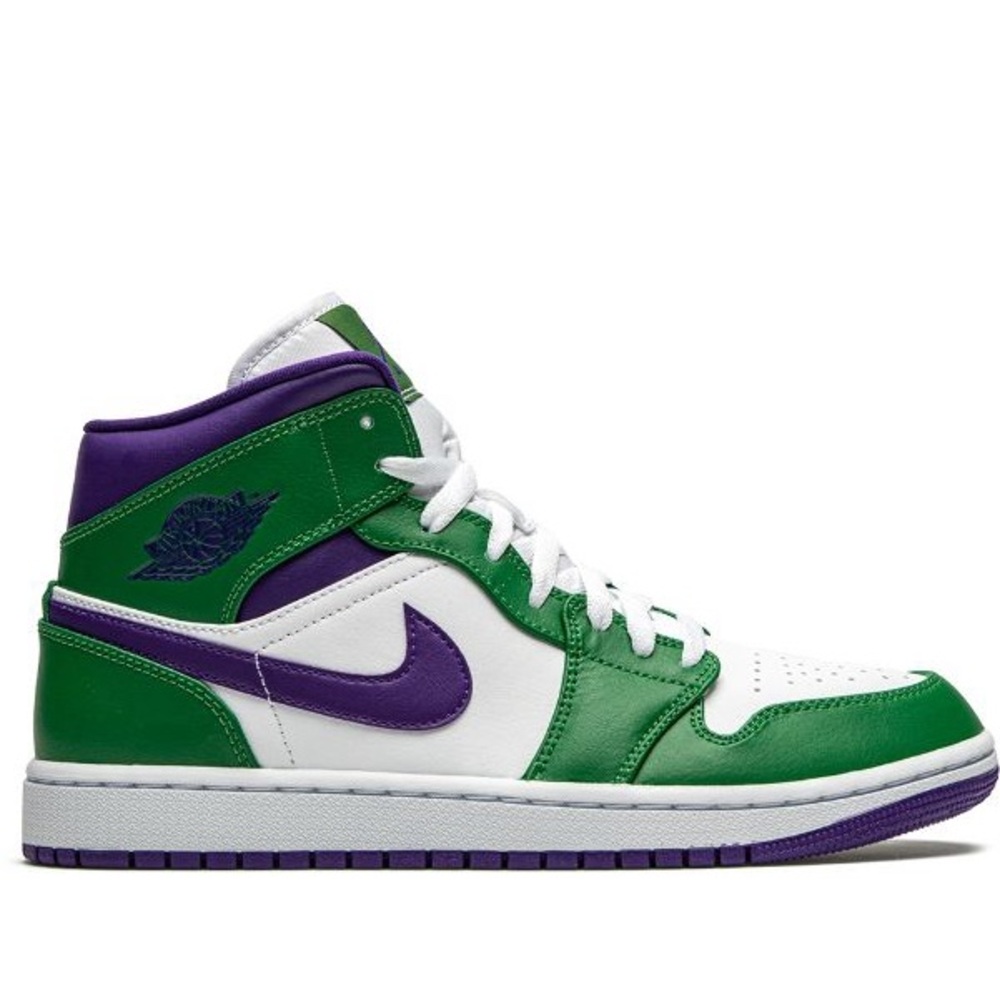 LIKE NEW Nike Air Jordan 1 Mid Aloe Verde/Court Purple Big Kids 7 (Womens 8.5)
